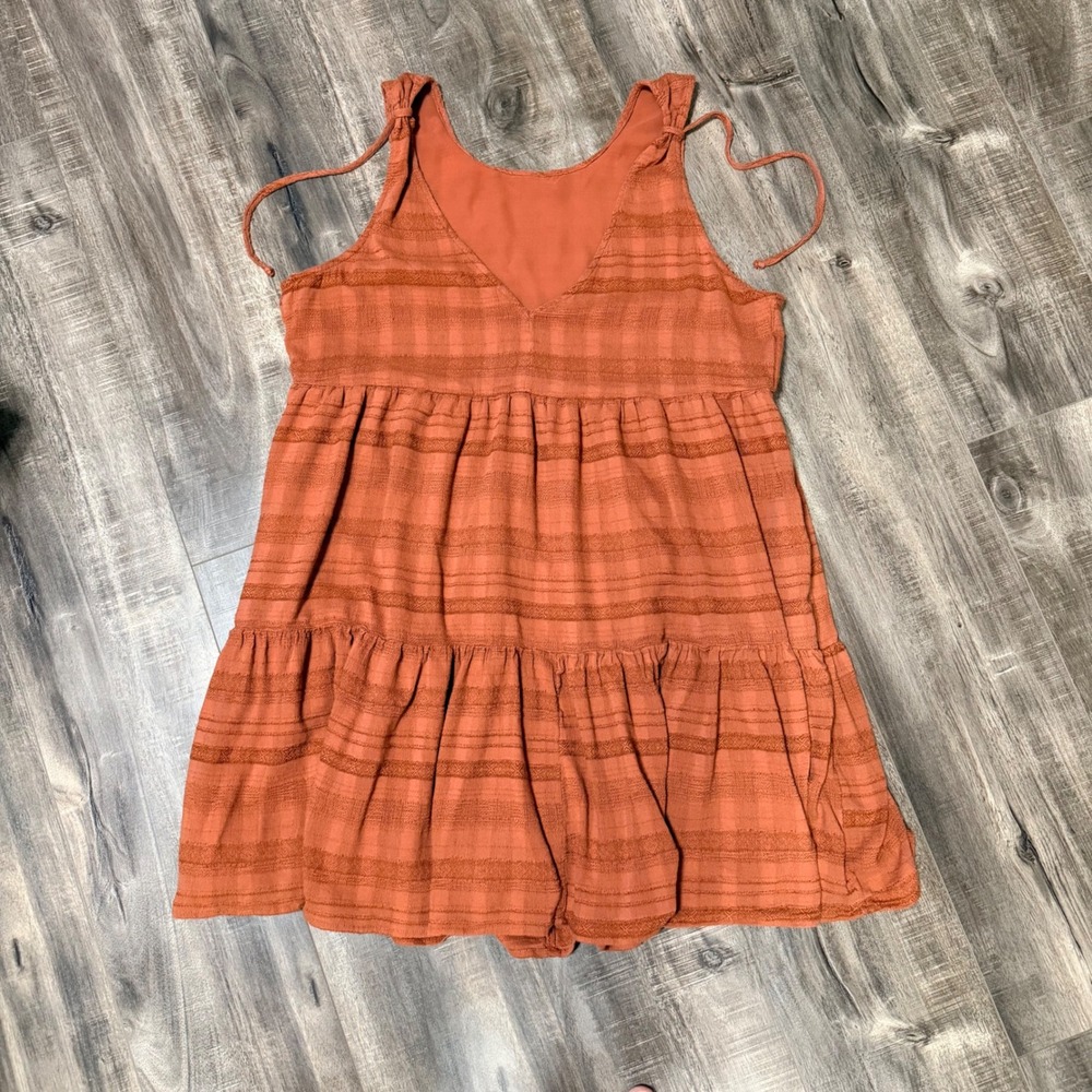 American Eagle Terracotta Rust Orange Tiered Babydoll Mini Dress XL Tie Shoulder